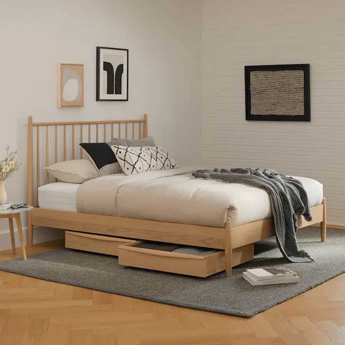 Article | Queen Panel Bed + Underbed Storage Bundle | Lenia - White Oak | $1500 - Delivery Available
