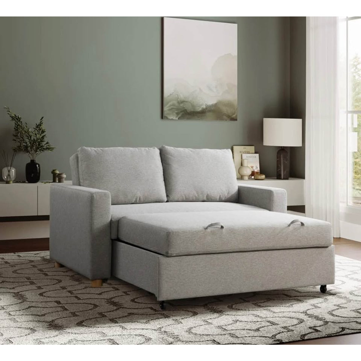 Serta Trinity Full Size Sleeper Sofa | Light Gray Woven Fabric | Convertible Sofa Bed - Delivery