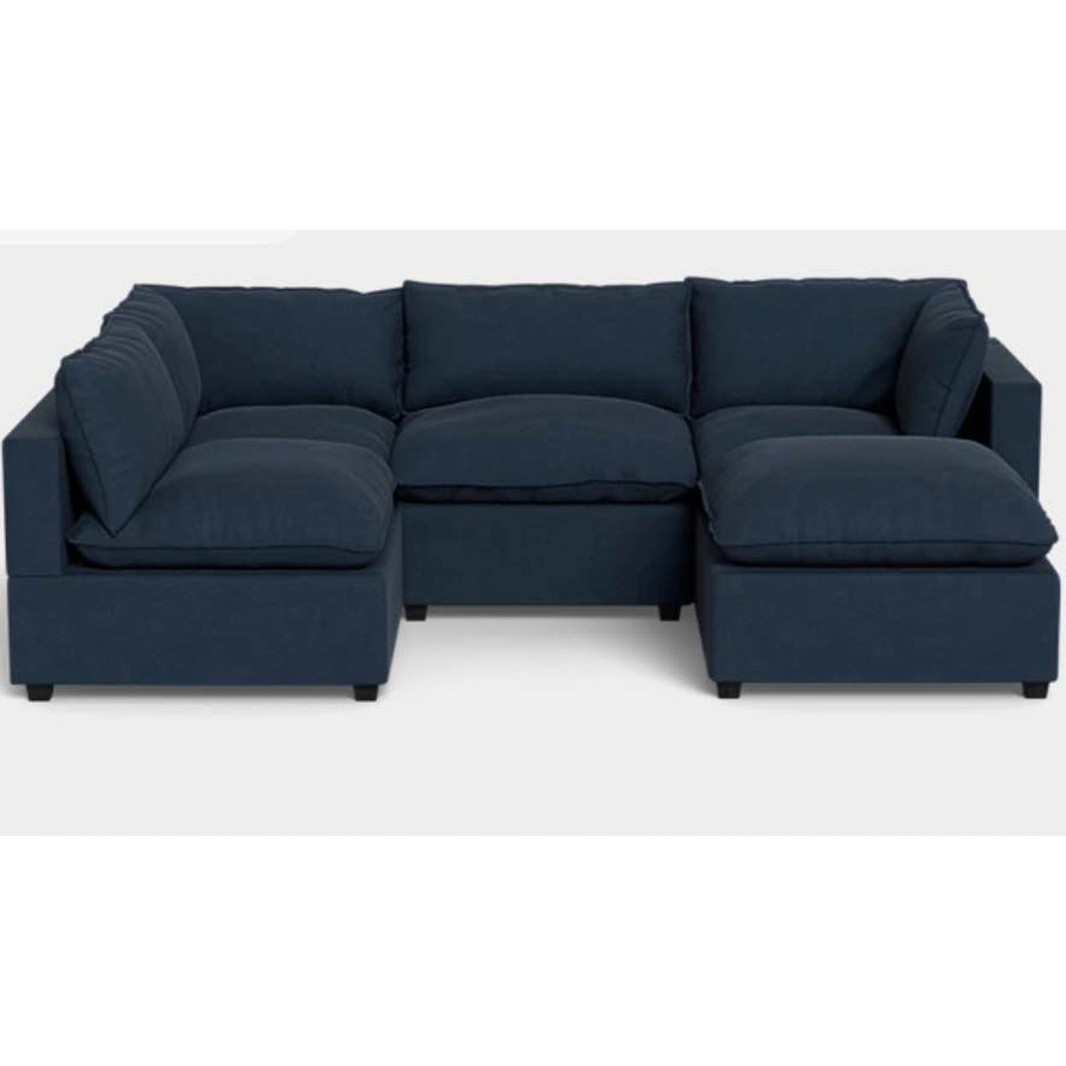 Albany Park Kova Pillow Cushion L-Shape Sectional with Ottoman | Denim Performance Brushed Canvas