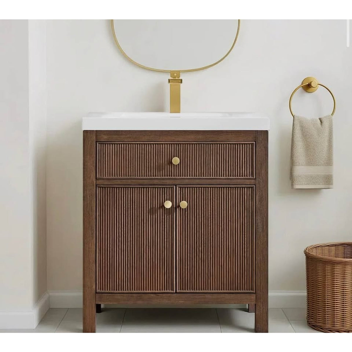 30” Bathroom Vanity - Cracked Top - $1,000 Retail Birch Lane - Dark Wood Base - Delivery Available