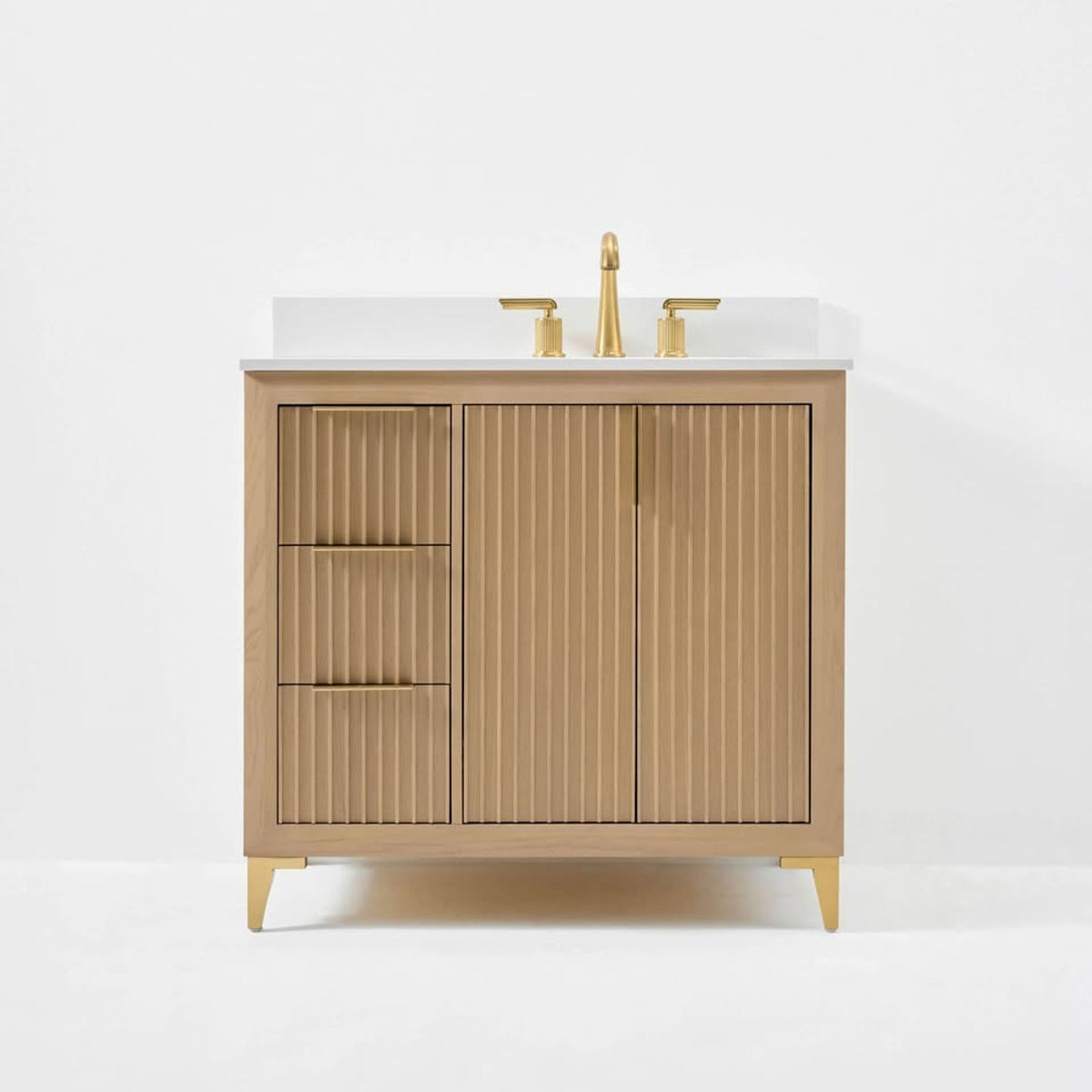 Ancerre Turlington 36” White Oak Bathroom Vanity | Right Offset Sink | Fluted Modern Design