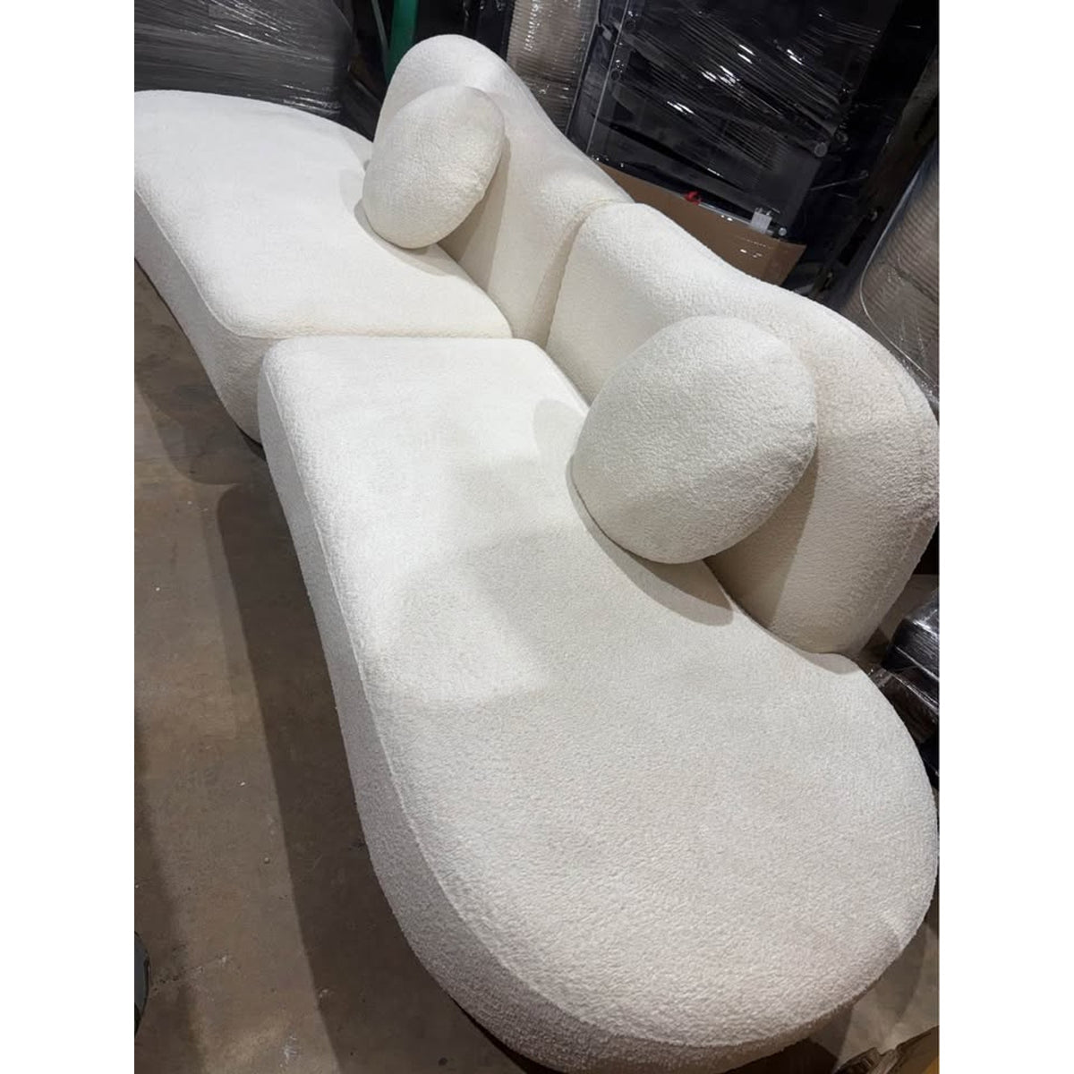 New 112” Curved Bouclé Sofa - White Cream Fabric – $1,400 Retail – Open Box – Delivery Available