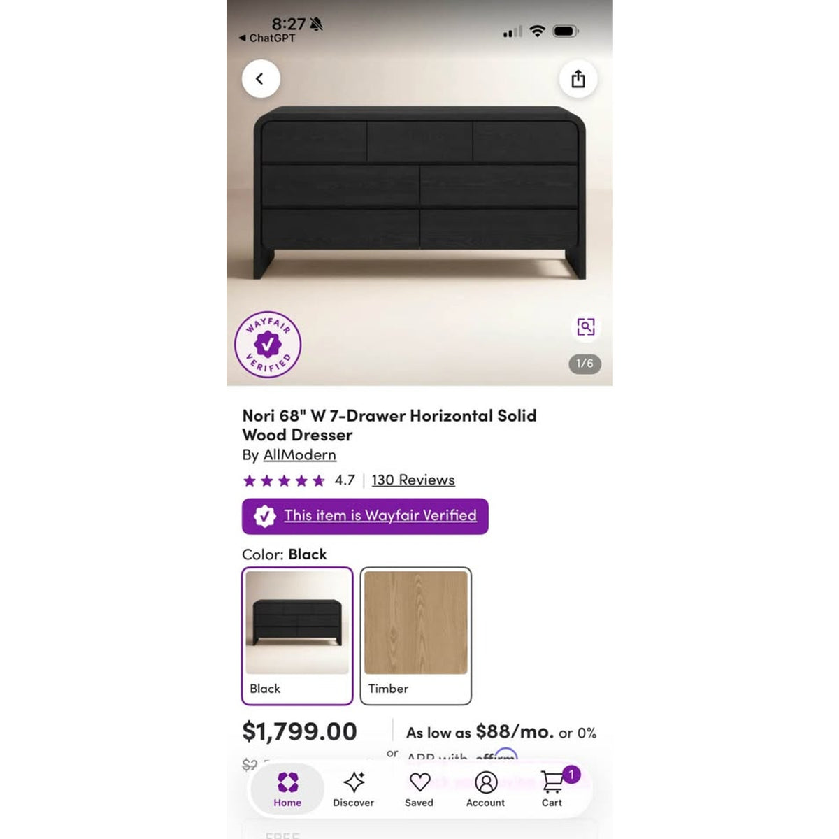 AllModern Nori 68” Solid Wood 7-Drawer Dresser – Black – Retail $2,509 – Delivery Available