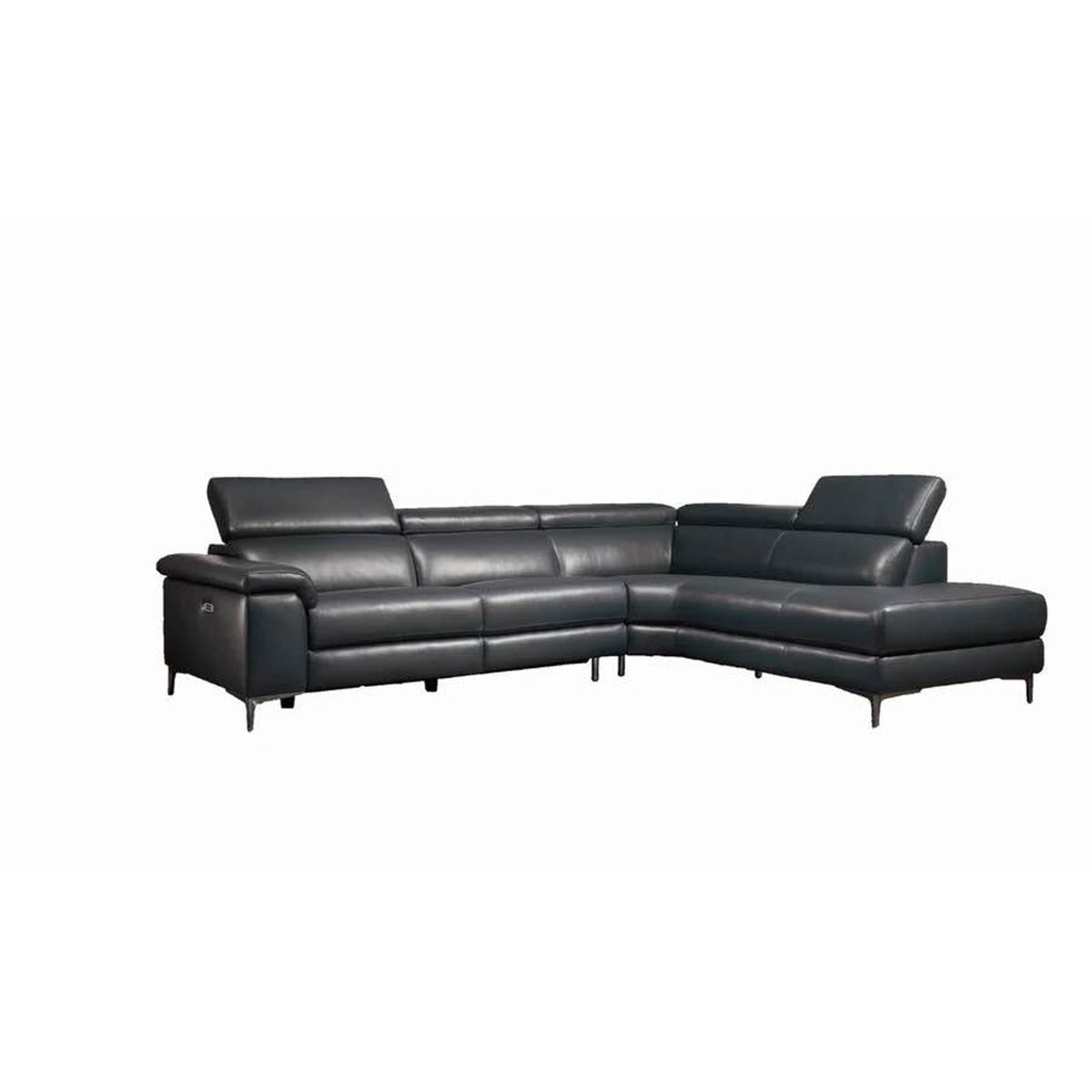 New Black Leather Power Reclining Sectional w/ Adjustable Headrests – Open Box - Delivery Available
