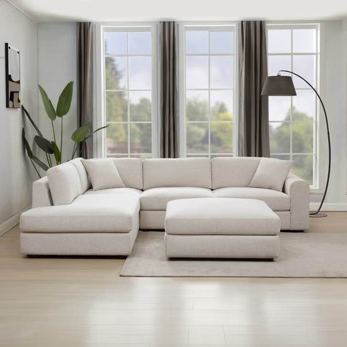 New open-box Andee Fabric Sectional with Ottoman in Beige $1699 Retail - Delivery Available