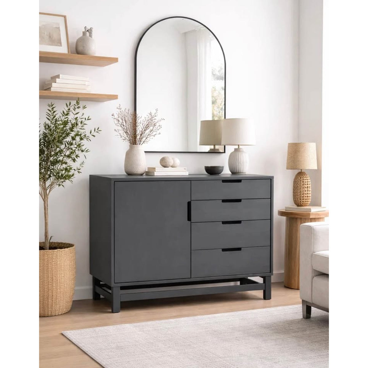 Modern Solid Wood Server Cabinet – Charcoal Gray | New Open Box $3300 Retail Delivery Available