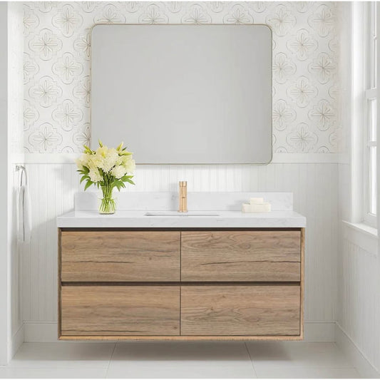 Brand New 48” Floating Vanity with Top & Sink - $1099 Retail - Oak & White - Delivery Available