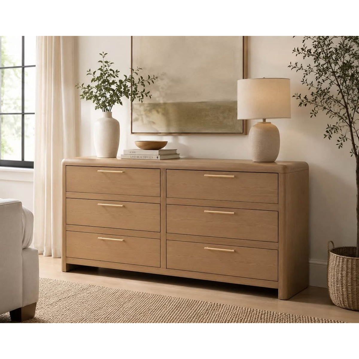 New Modern Light Oak 68” 6-Drawer Dresser - New Open Box - Delivery Available
