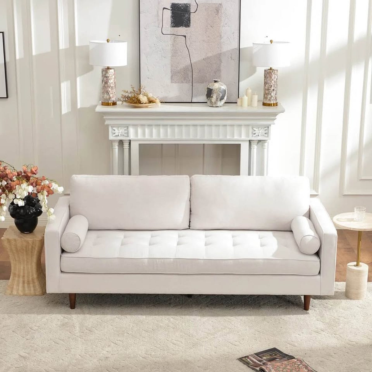 New AllModern Geo 84” Upholstered Sofa – Ivory Linen – $1,249 Retail – Delivery Available
