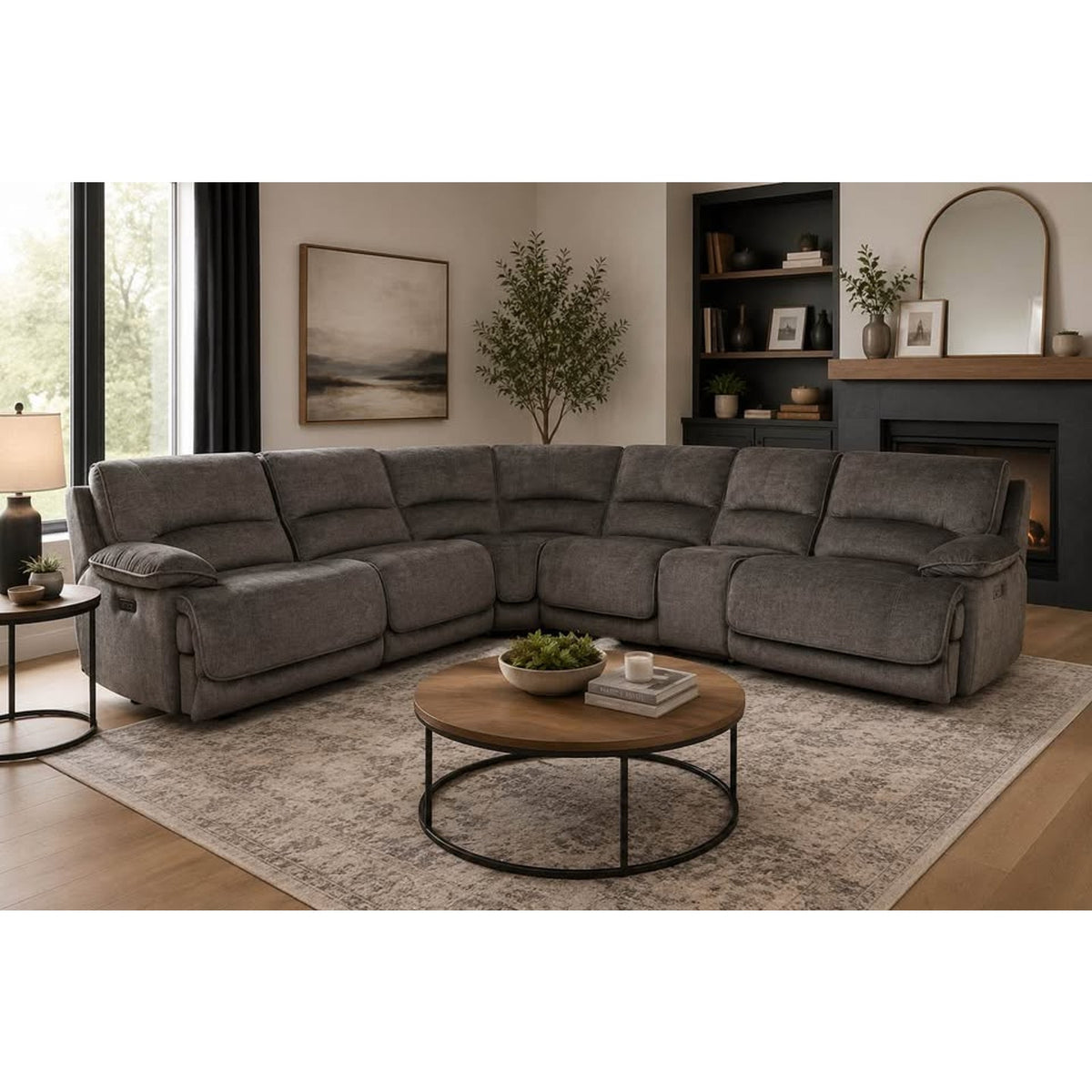 Redding 6-Piece Fabric Power Reclining Sectional with Power Headrests – Gray Delivery Available