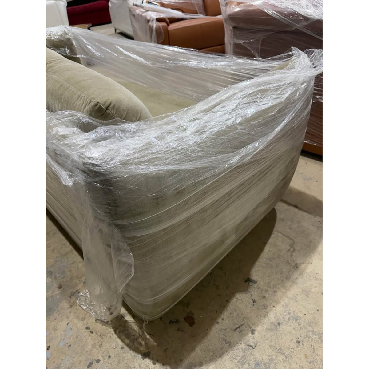 Falkon Furniture Lisette 87” Curved Designer Sofa – Moss Latte Open Box - Delivery Available