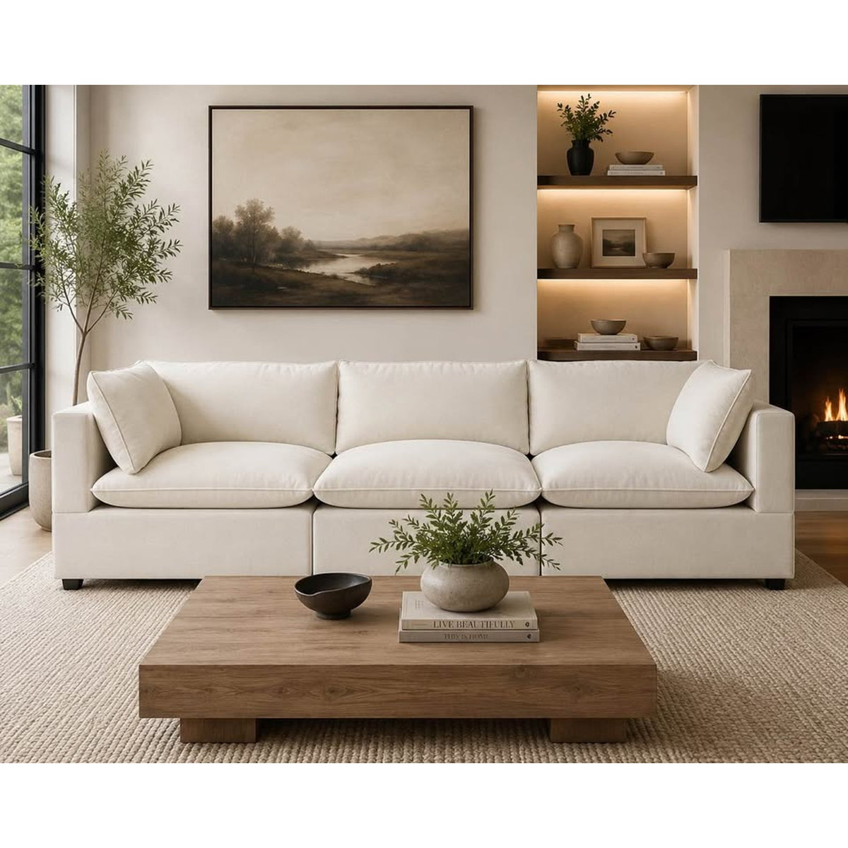 Albany Park Kova Pillow Cushion Sofa | Oyster White Performance Chenille | 122” - Delivery Available