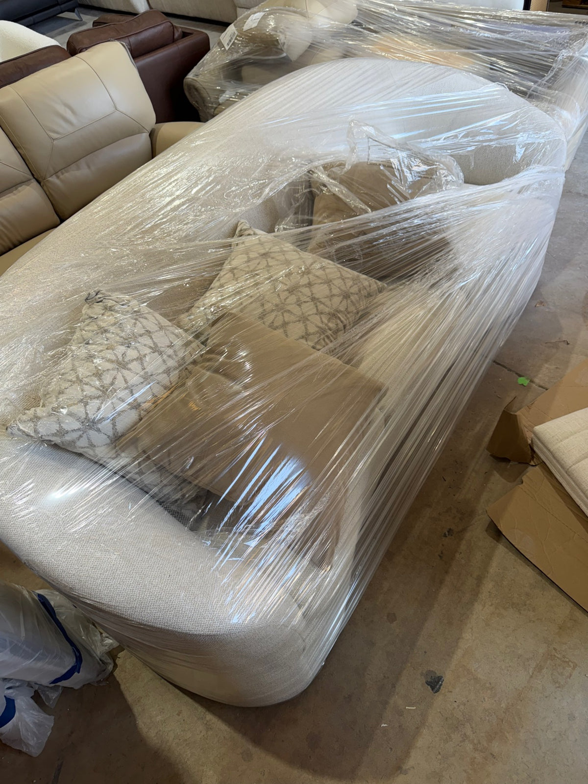 New Coaster Curved Bouclé Sofa — 88.5″ Modern Cream Sofa with Accent Pillows — Delivery Available