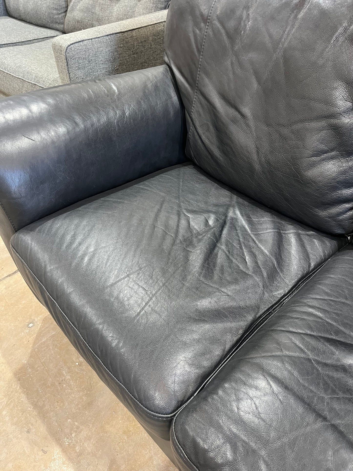 Genuine Italian Leather Sofa Couch - Black - Natuzzi Brand