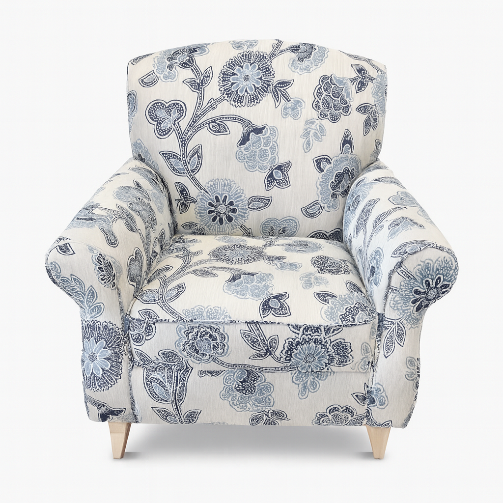 Upholstered Blue & Cream Accent Chair