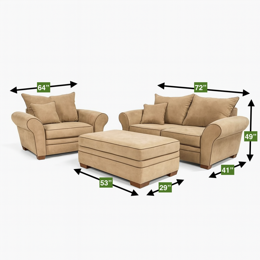 Complete Living Room Set - Loveseat, Oversized Chair, Ottoman