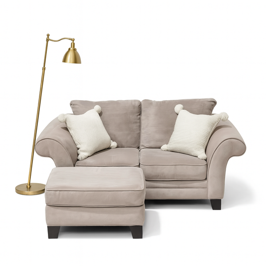 Grey MIcrofiber Love Seat With Ottoman