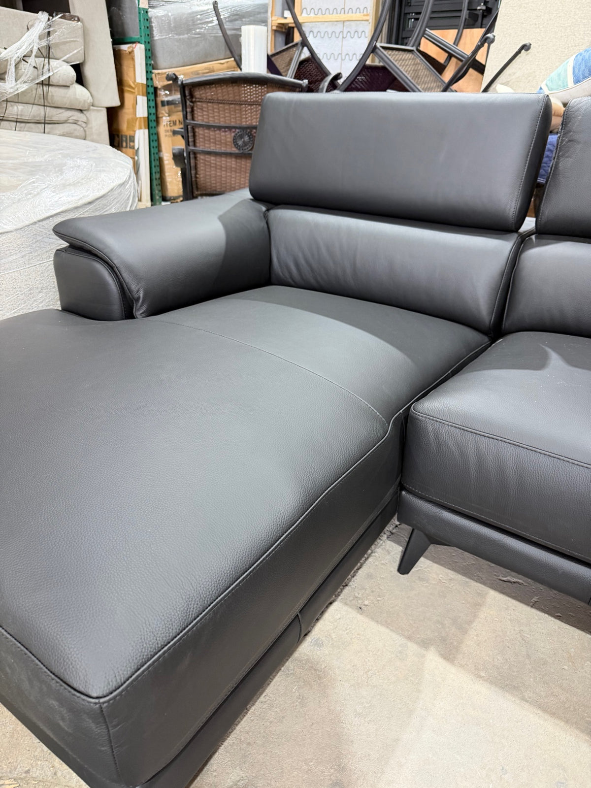 New Orren Ellis Mahowny 106″ Genuine Leather Sectional with Left Chaise in Black — Delivery Available