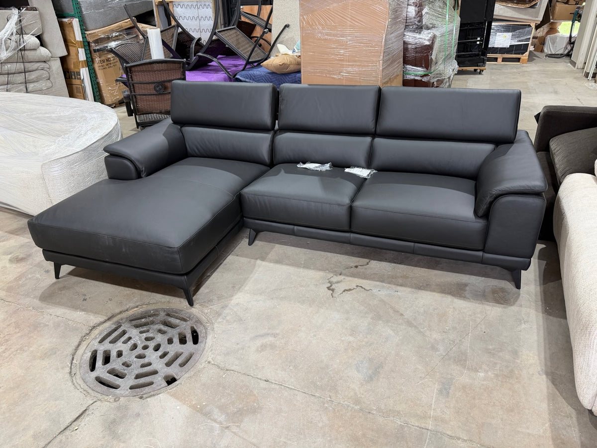 New Orren Ellis Mahowny 106″ Genuine Leather Sectional with Left Chaise in Black — Delivery Available