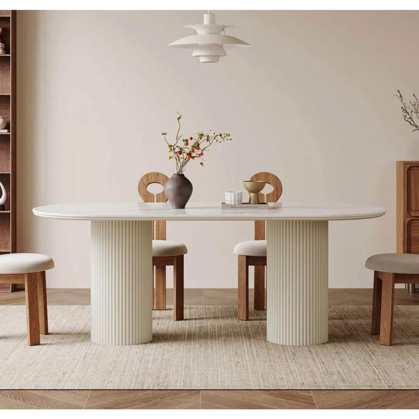 70” Stone Top Double Base Modern DiningTable for 6 - $1500 Retail - Blemish - Delivery Available