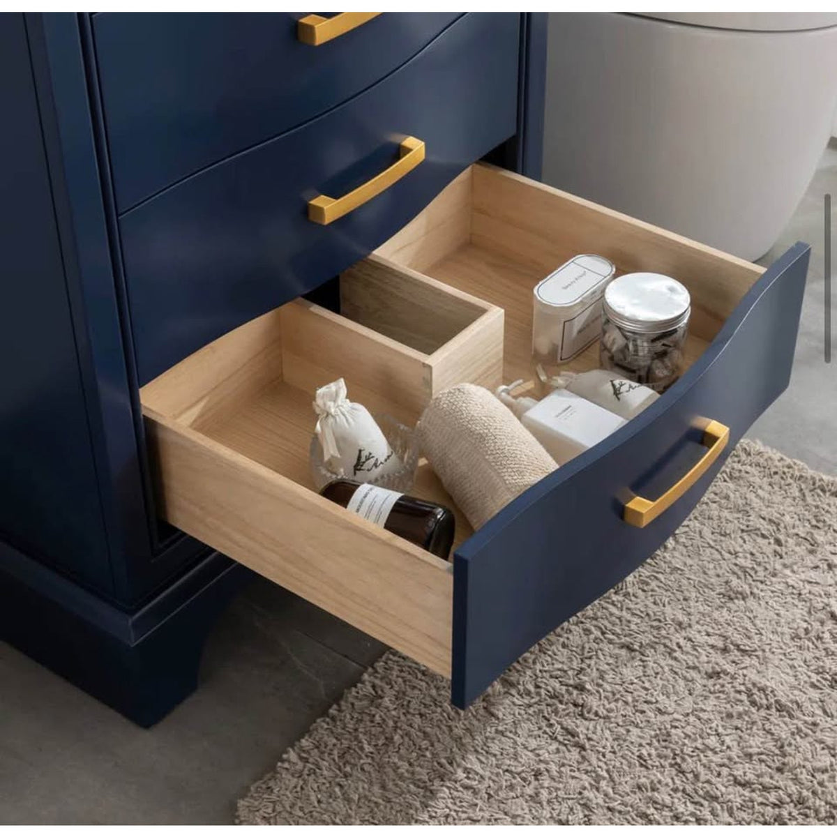 New 30” Navy Blue Bathroom Vanity – Carrara Marble Top – Retail $1,410 – Delivery Available