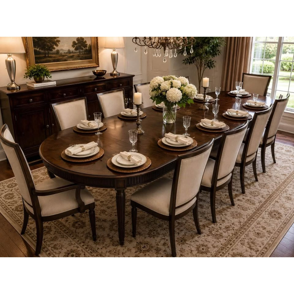 New Traditional Designer Oval Extension Dining Table | Seats 10 | 2 Leaves | Open Box Delivery