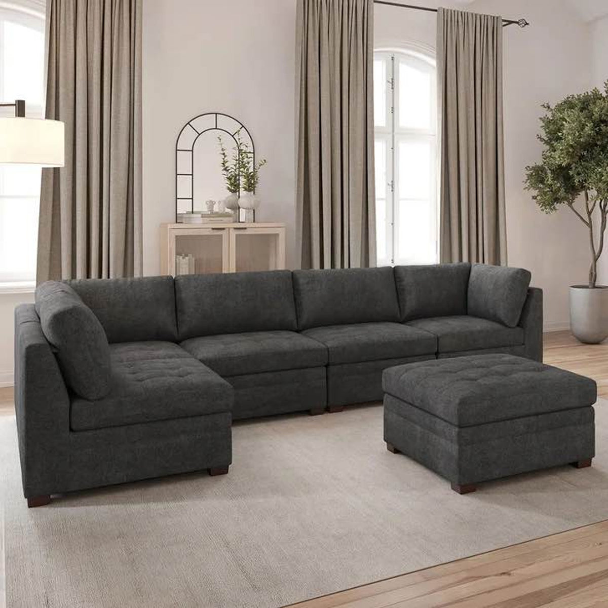 Thomasville Tisdale 6-Piece Modular Sectional with Storage Ottoman – Dark Gray Costco Sectional