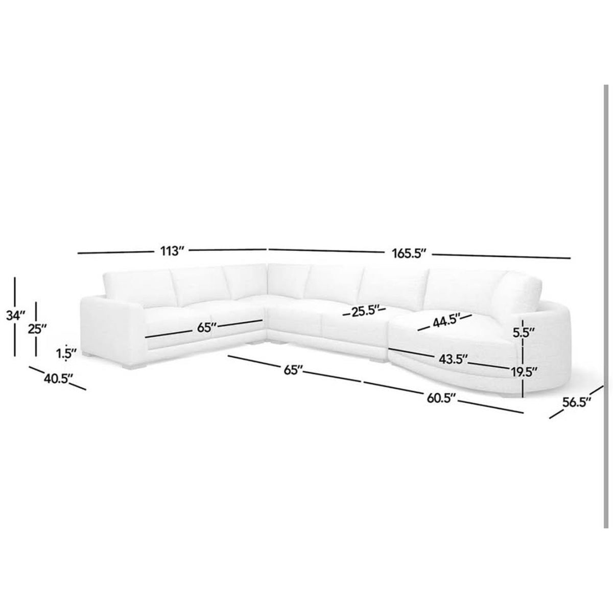 Modern Curved Gray 4 Piece Sectional - Open Box - $3,200 Retail - Delivery Available