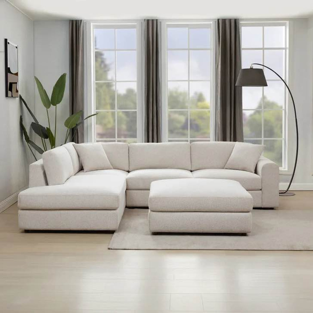 East & Vine Andee Fabric Sectional with Ottoman | Ivory Boucle | Costco Exclusive | New In Box