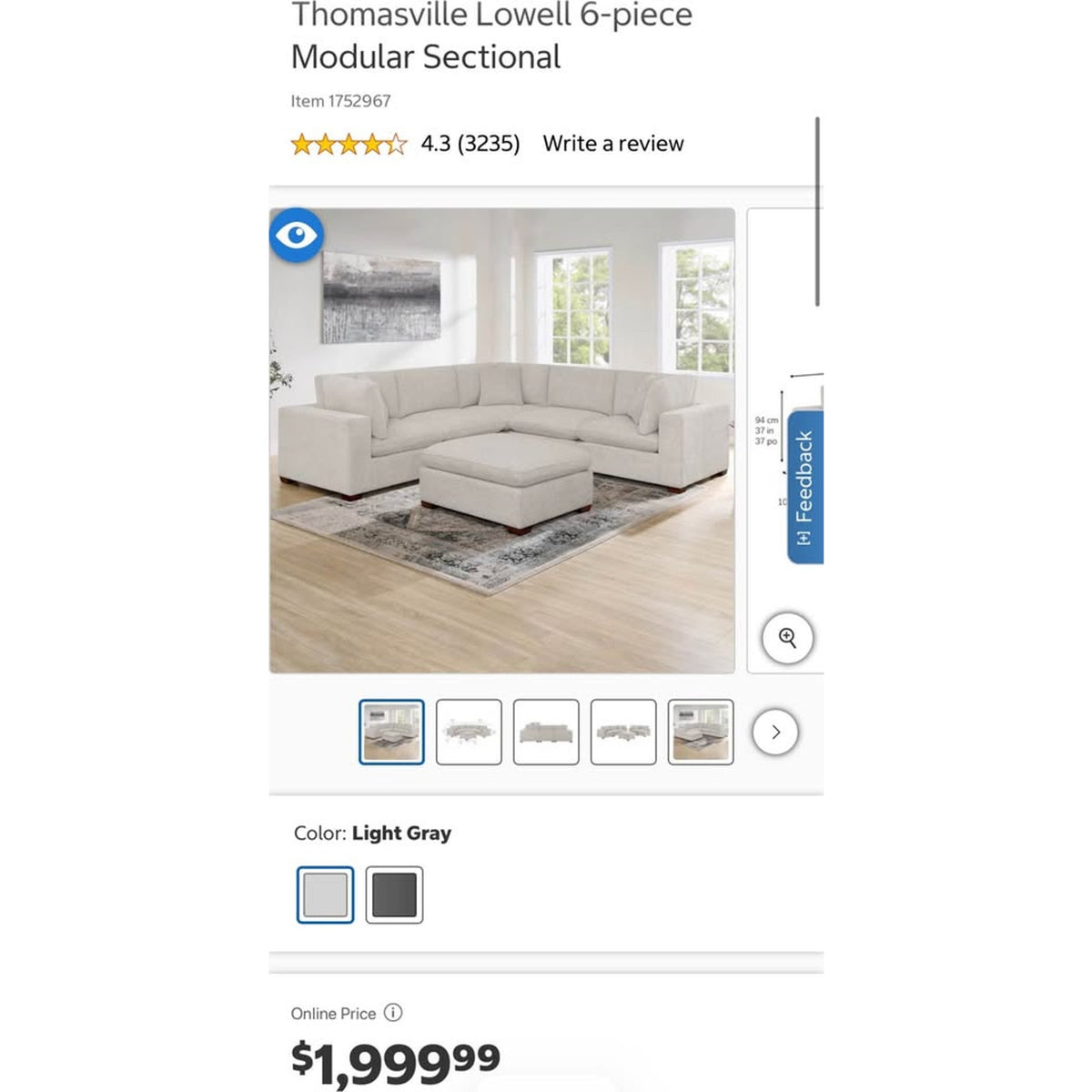 New open-box Thomasville Lowell 6-Piece Modular Sectional in Light Gray - Delivery Available
