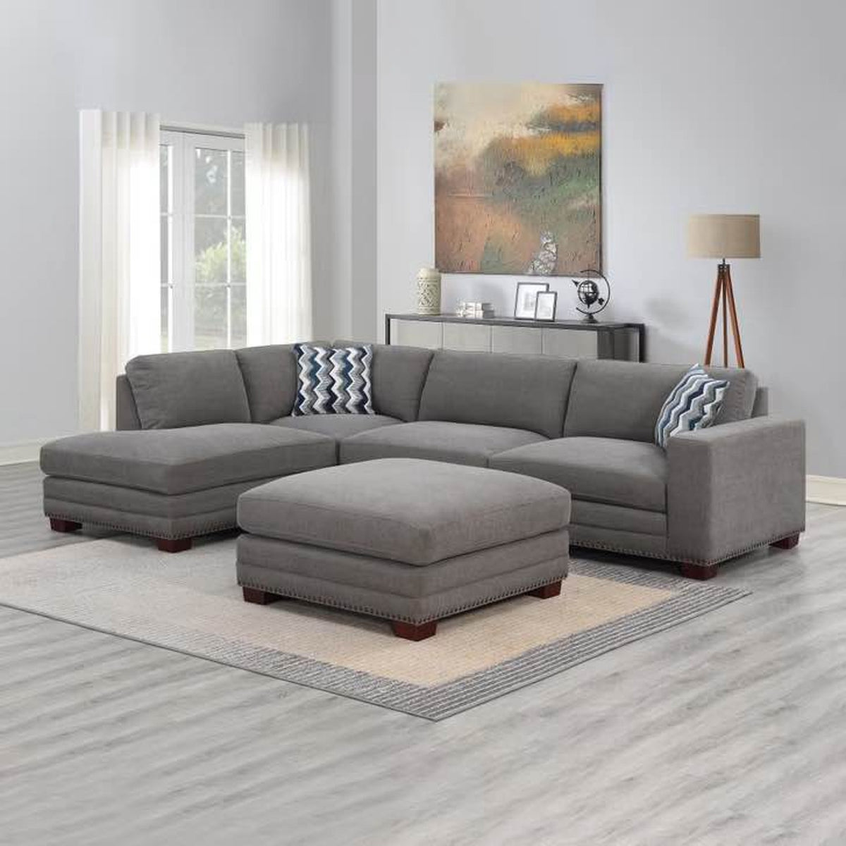 New open-box Costco Penelope Fabric Sectional with Ottoman in Gray - Delivery Available