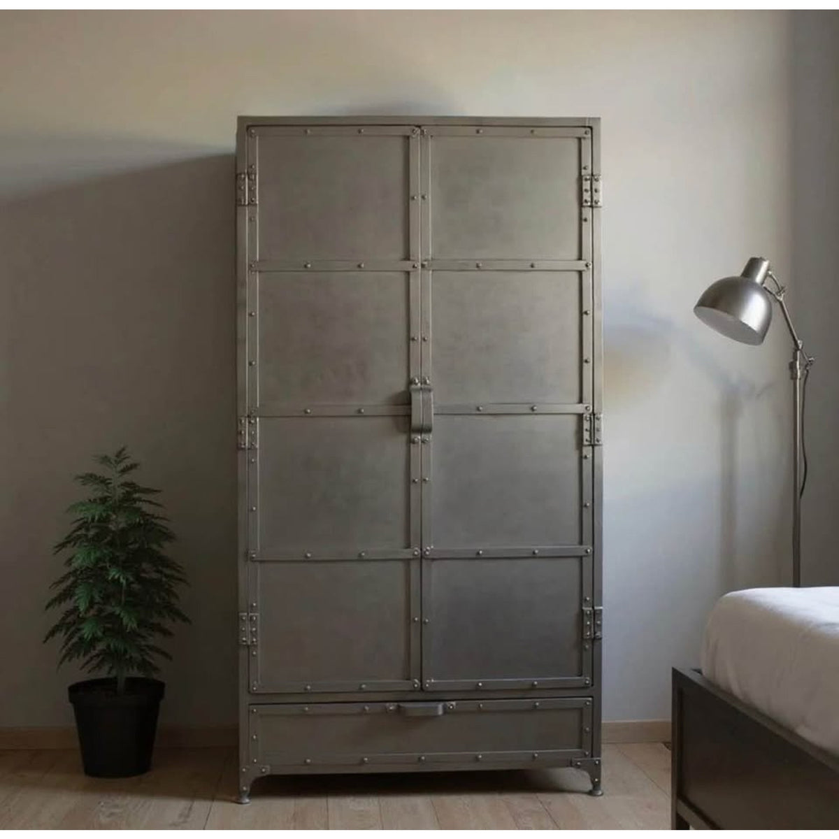 72” Industrial Silver Iron Wardrobe Cabinet / Dresser | Retail $5,705 | Delivery Available!
