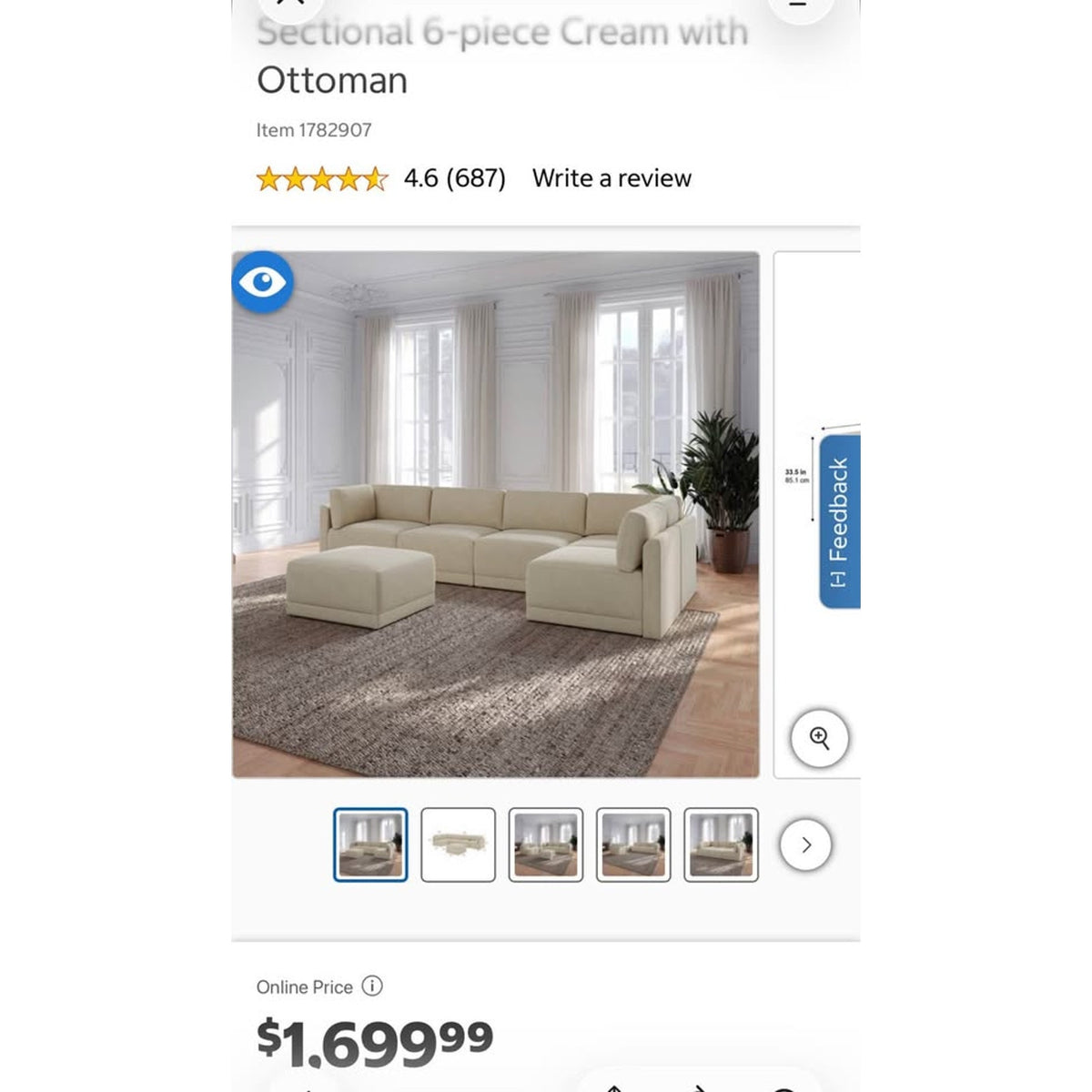 Thomasville Fallon 6-Piece Modular Sectional with Ottoman – Beige/Cream – $1,699 Retail Delivery