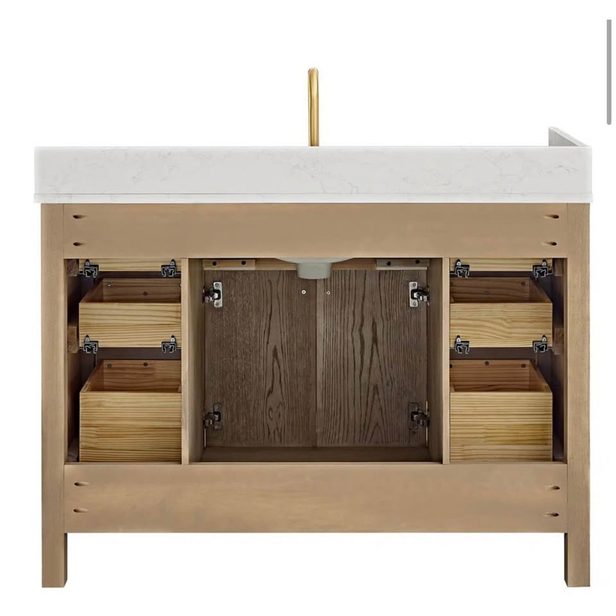 48” Natural Oak Fluted Bathroom Vanity with White Stone Top – New Open Box - Cracked Top - Delivery