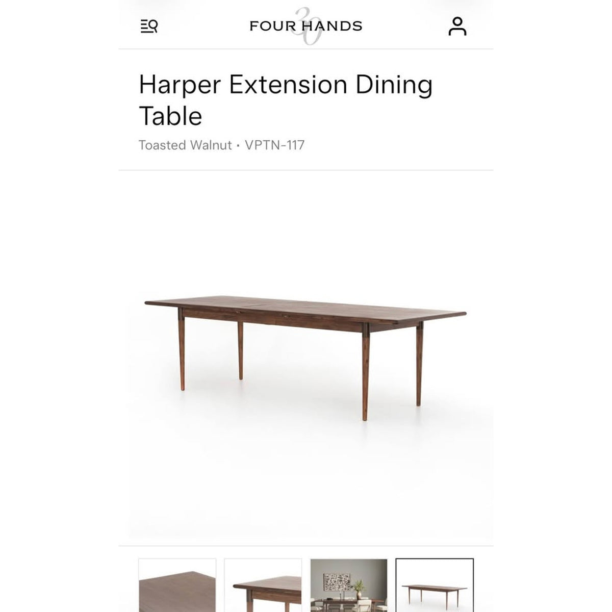 New Four Hands Harper 84”-104” Extension Dining Table – Toasted Walnut – Retail $1,599 – Delivery