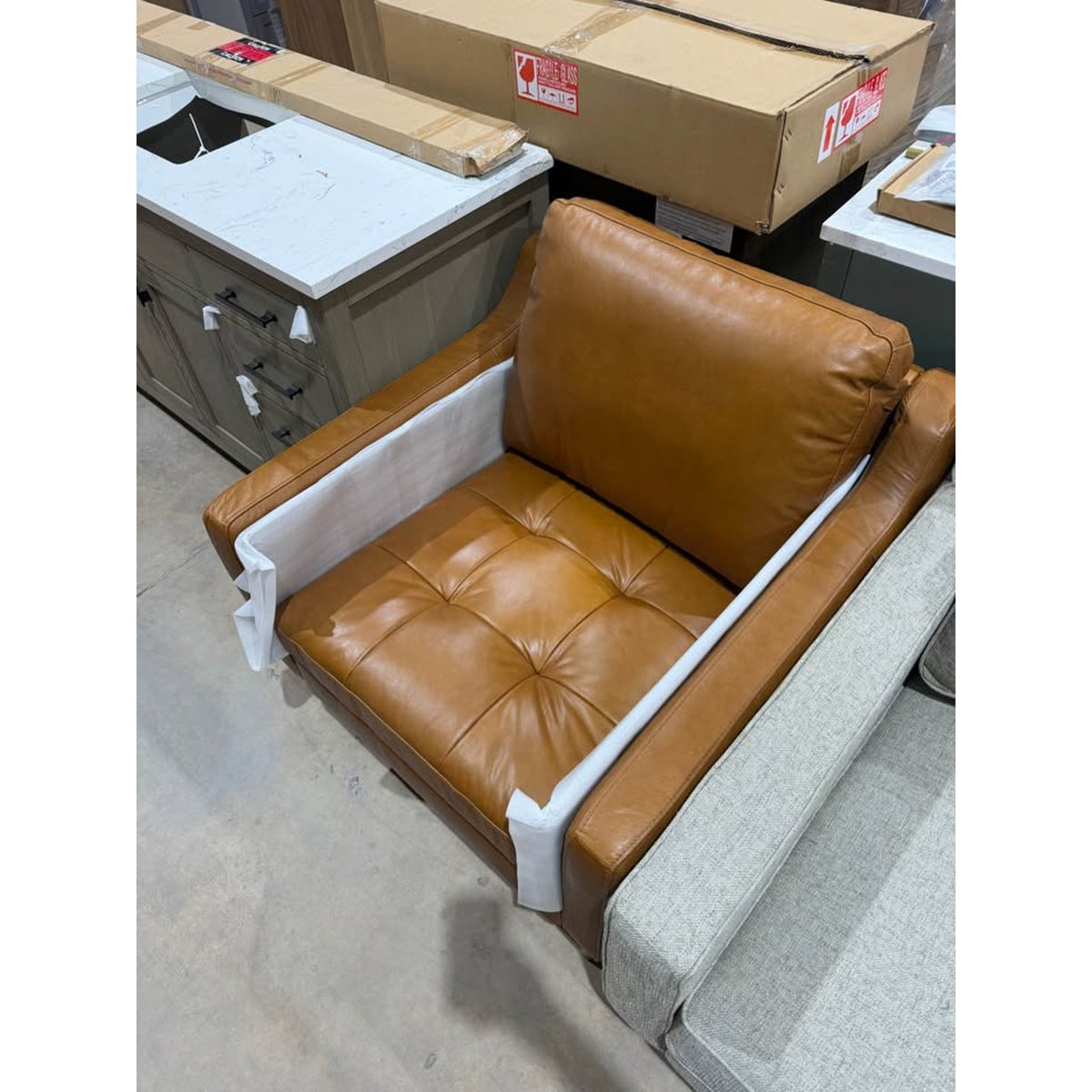 New Joss & Main Leather Arm Chair - Cognac Leather “open box” $900+ Retail - Delivery Available