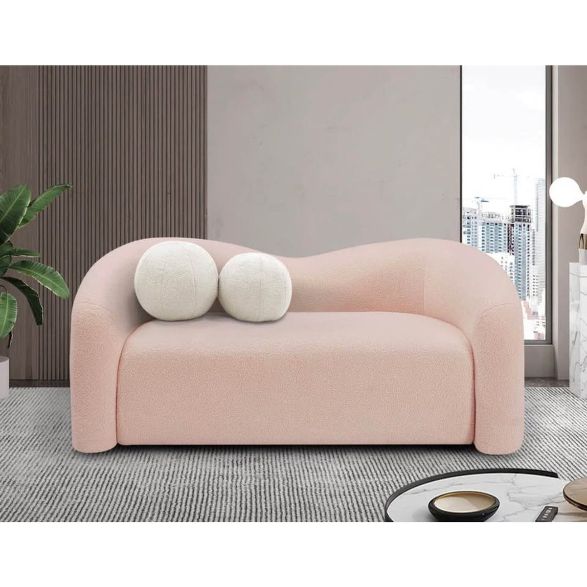 New 62” Curved Pink Teddy Bouclé Loveseat – $1,299 Retail – Delivery Available