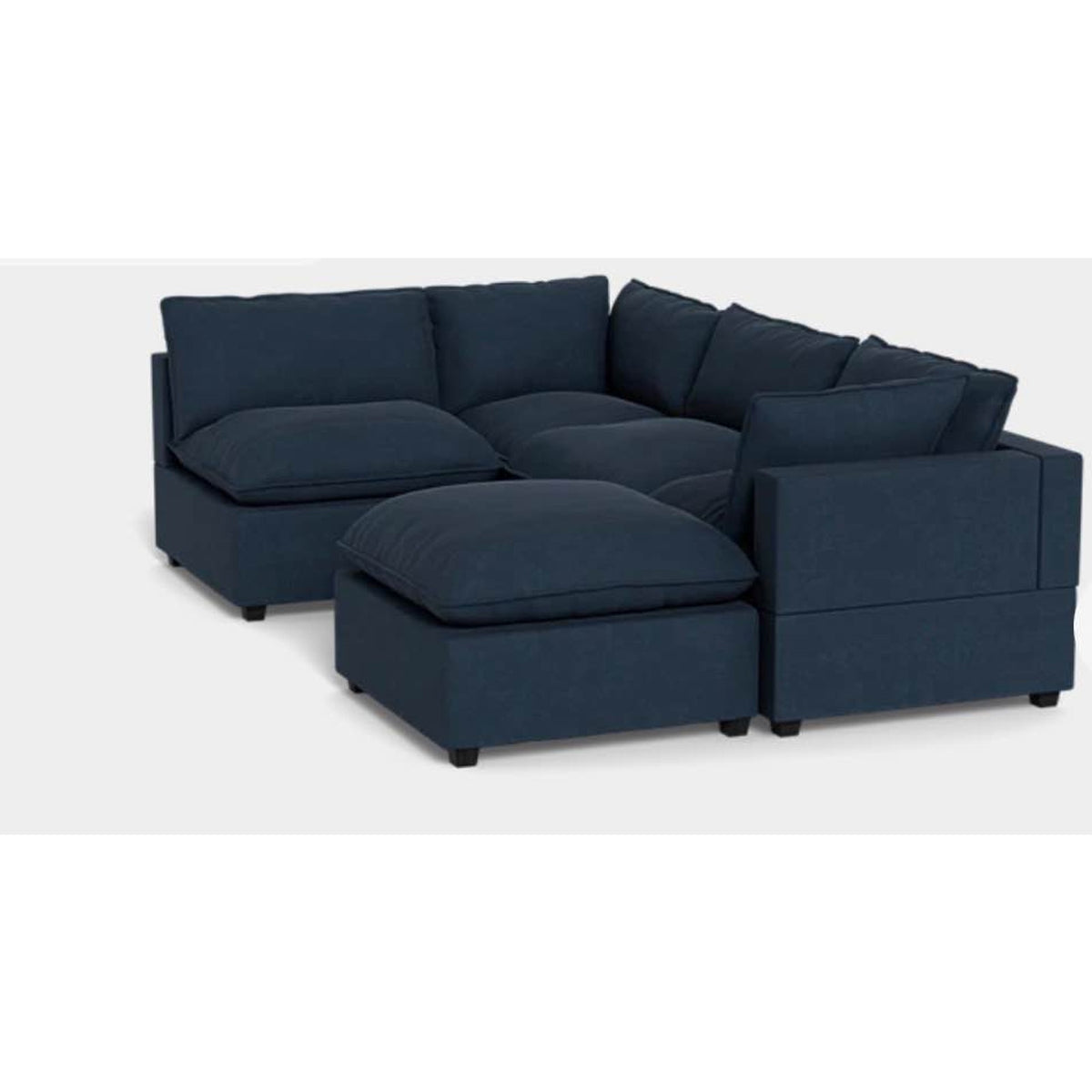 Albany Park Kova Pillow Cushion L-Shape Sectional with Ottoman | Denim Performance Brushed Canvas