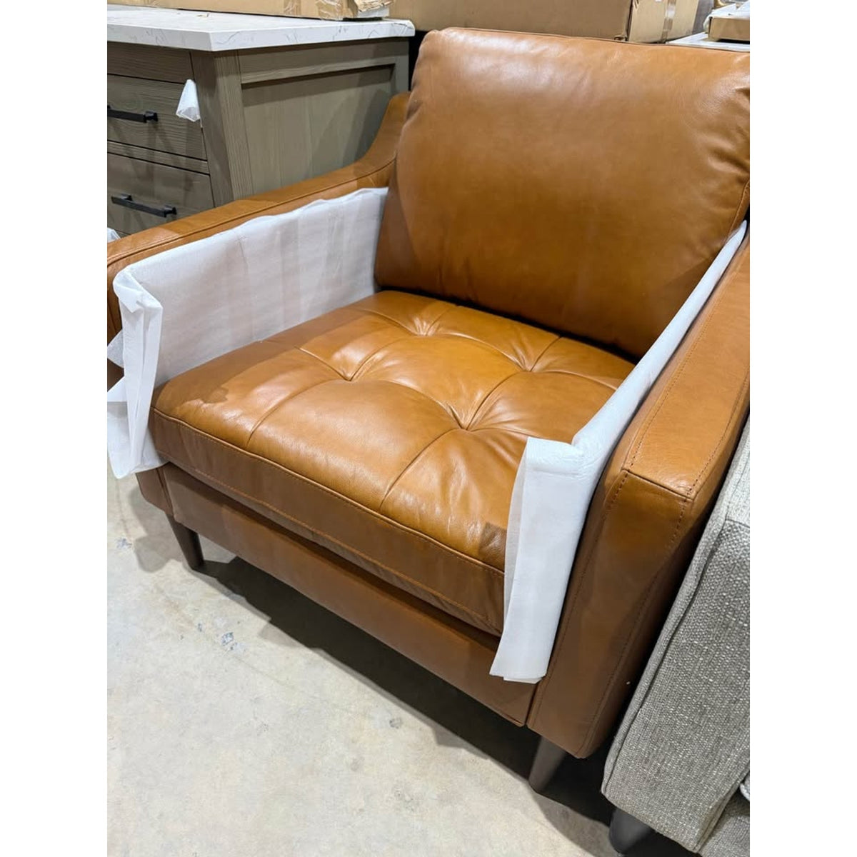 New Joss & Main Leather Arm Chair - Cognac Leather “open box” $900+ Retail - Delivery Available