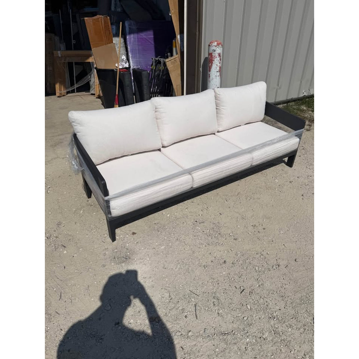81.9” Modern Outdoor Aluminum Sofa with Olefin Cushions – Off White - Delivery Available