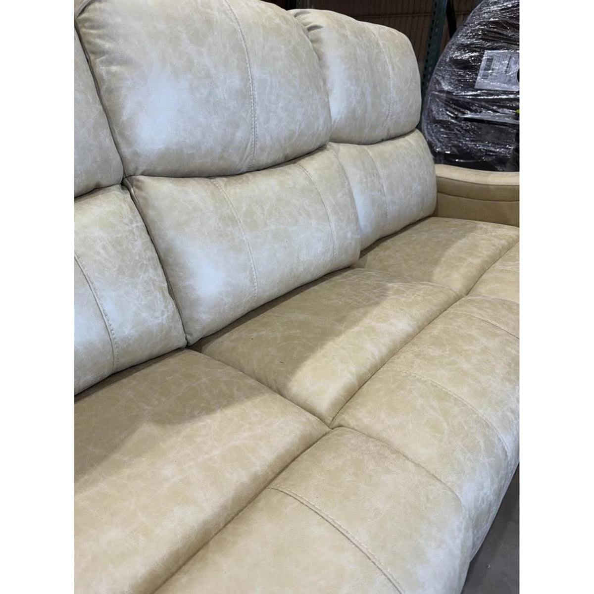 Beige Faux Leather Reclining Sofa – RETAIL $1,098.99 | NEW OPEN BOX | DELIVERY AVAILABLE