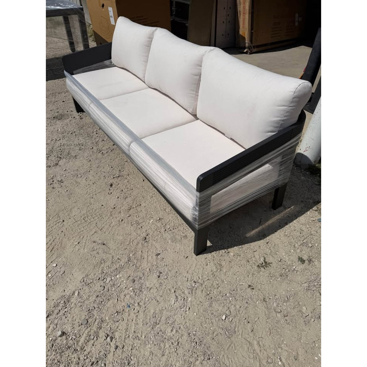 81.9” Modern Outdoor Aluminum Sofa with Olefin Cushions – Off White - Delivery Available