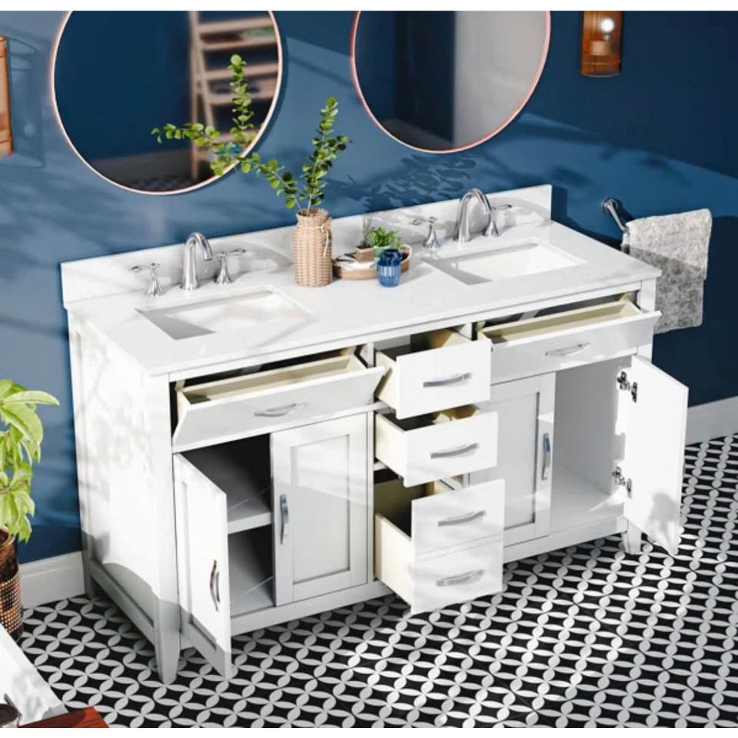 60” Double Vanity White Base Quartz Top - Brand New in Box - $2,000 Retail - Delivery Available