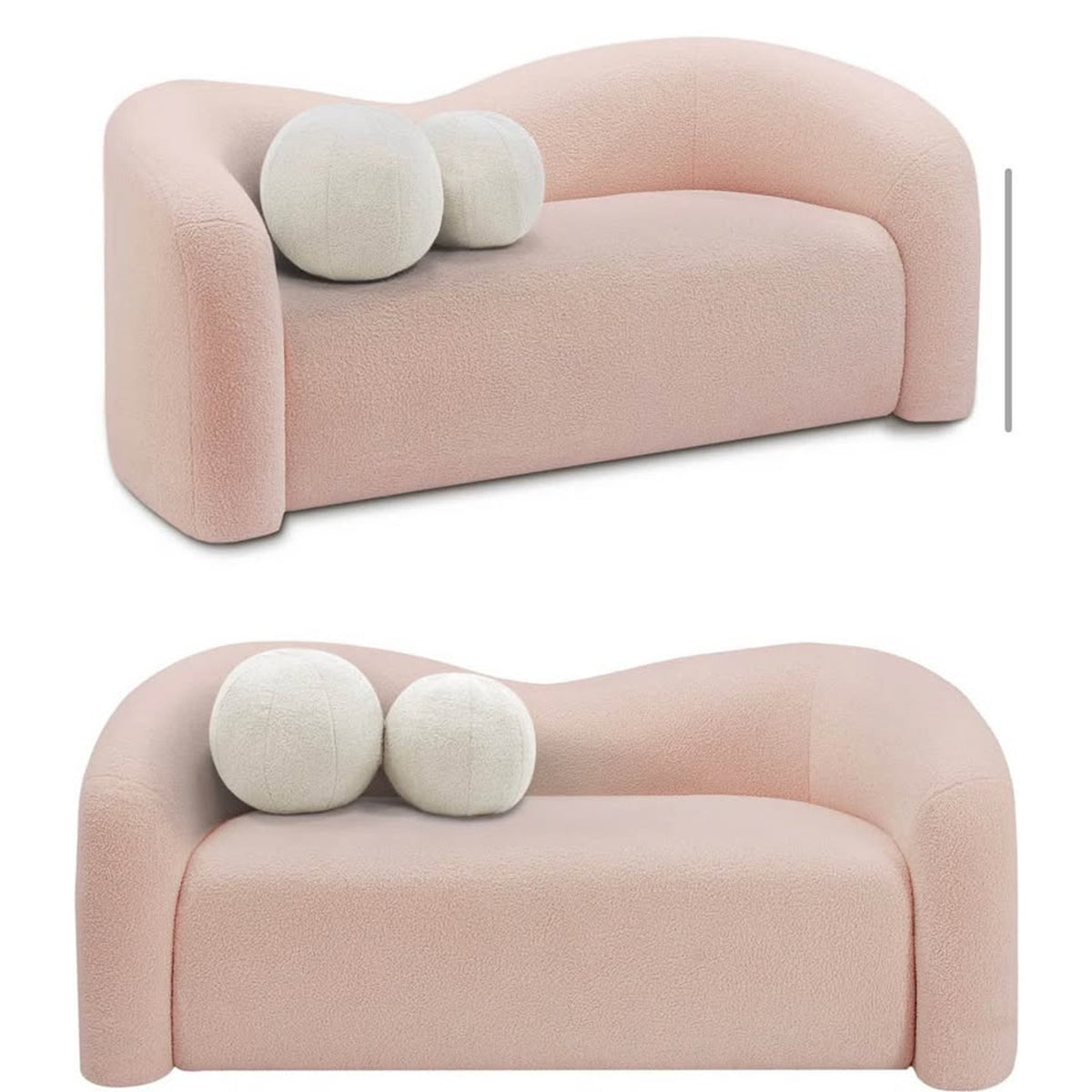 New 62” Curved Pink Teddy Bouclé Loveseat – $1,299 Retail – Delivery Available