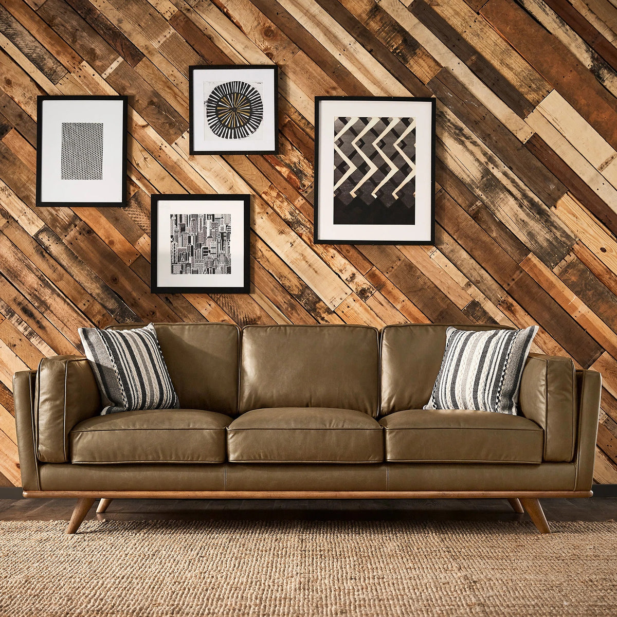 New Genuine Leather 90″ Sofa in Brown – Mid-Century Modern Three-Seater