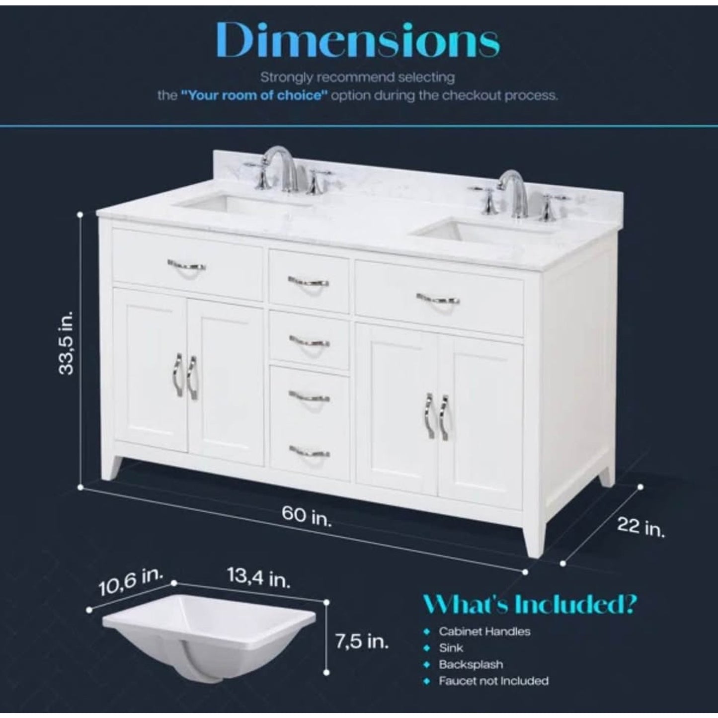 60” Double Vanity White Base Quartz Top - Brand New in Box - $2,000 Retail - Delivery Available