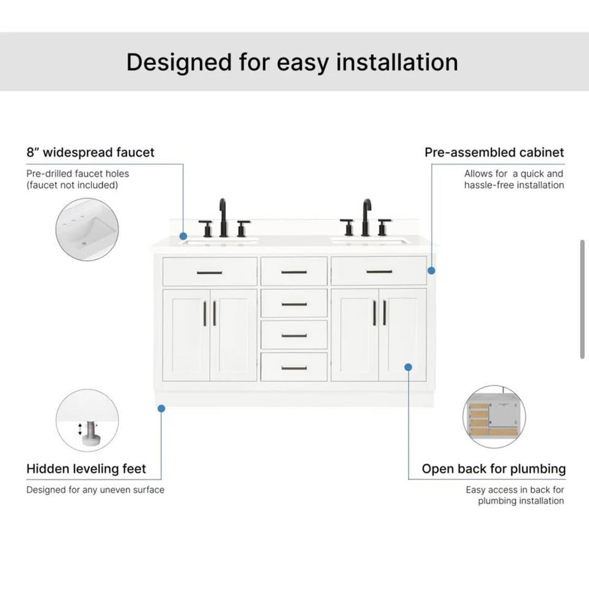 New White 60” Solid Wood Double Vanity – $3,975 Retail – Delivery Available