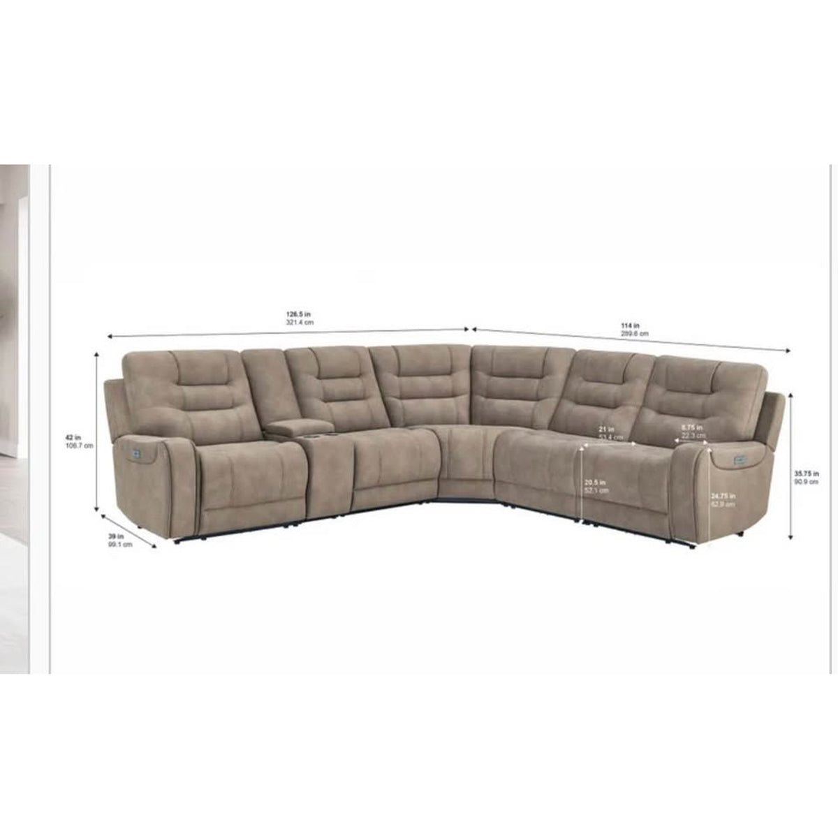 Barcalounger Carmelo Light Brown Power Reclining Sectional | Power Headrests | Zero Gravity Recliner