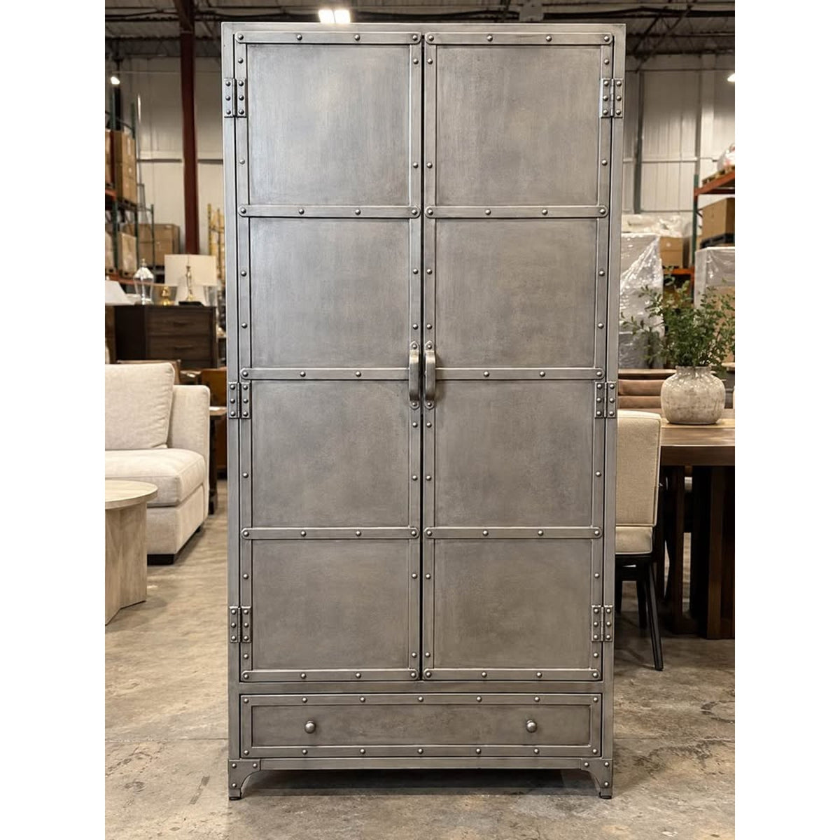 72” Industrial Silver Iron Wardrobe Cabinet / Dresser | Retail $5,705 | Delivery Available!