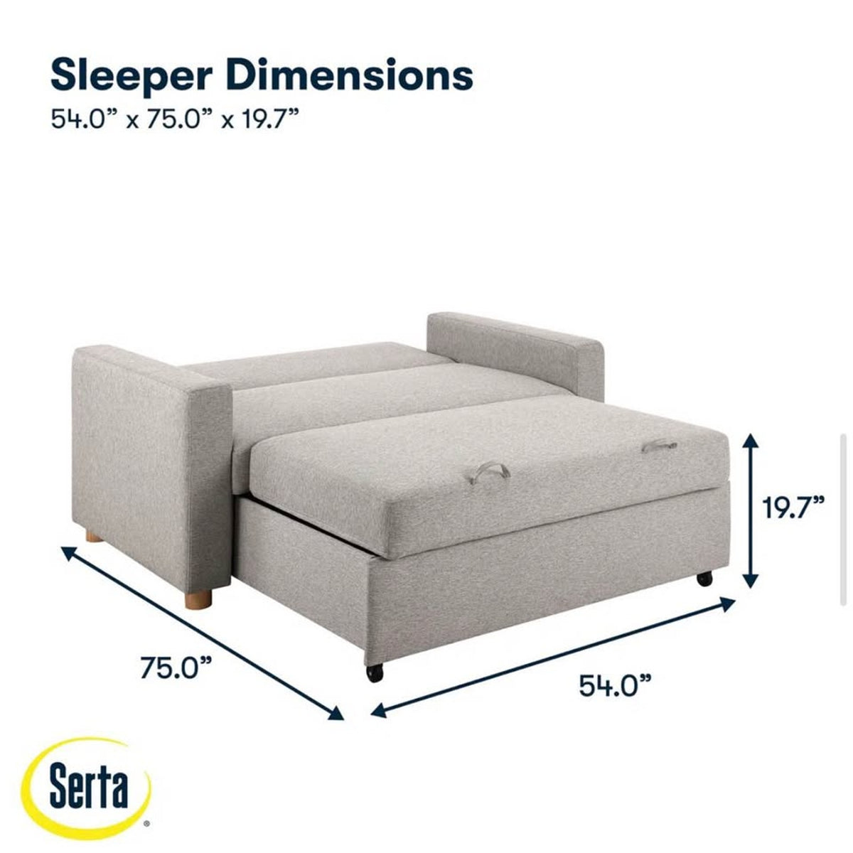 Serta Trinity Full Size Sleeper Sofa | Light Gray Woven Fabric | Convertible Sofa Bed - Delivery